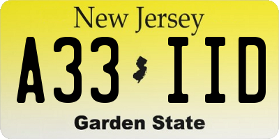 NJ license plate A33IID