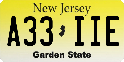 NJ license plate A33IIE