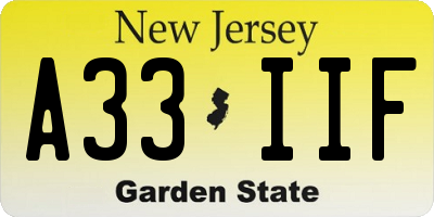 NJ license plate A33IIF