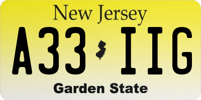 NJ license plate A33IIG