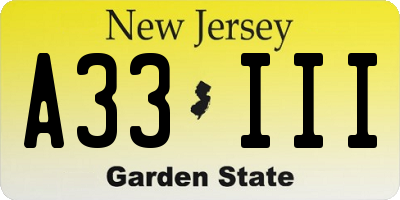 NJ license plate A33III
