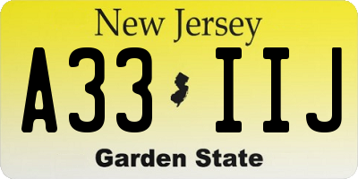 NJ license plate A33IIJ