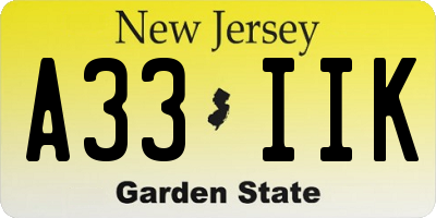 NJ license plate A33IIK
