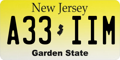 NJ license plate A33IIM