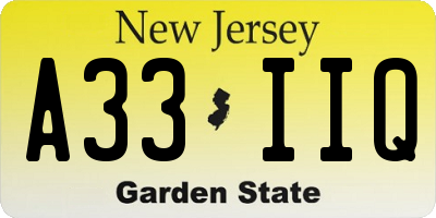 NJ license plate A33IIQ