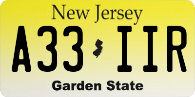 NJ license plate A33IIR