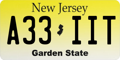 NJ license plate A33IIT