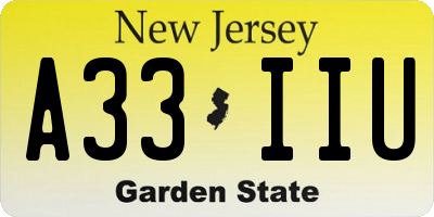 NJ license plate A33IIU