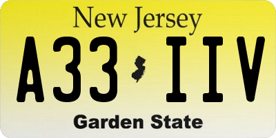 NJ license plate A33IIV