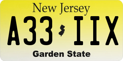 NJ license plate A33IIX