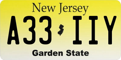 NJ license plate A33IIY