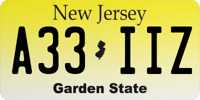 NJ license plate A33IIZ