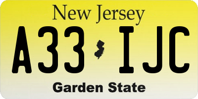 NJ license plate A33IJC
