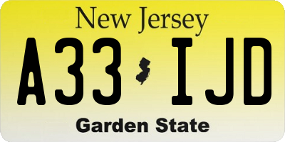 NJ license plate A33IJD