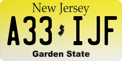 NJ license plate A33IJF