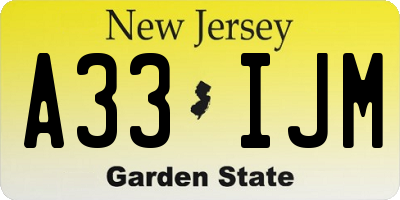 NJ license plate A33IJM