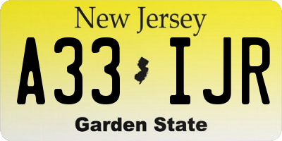 NJ license plate A33IJR