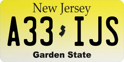NJ license plate A33IJS