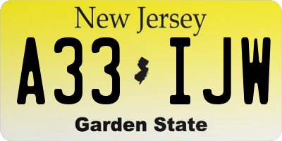 NJ license plate A33IJW