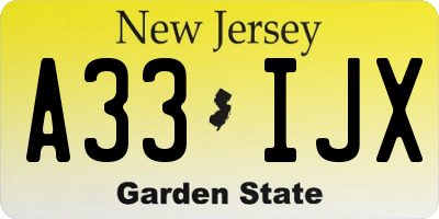 NJ license plate A33IJX