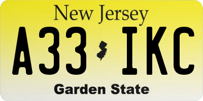 NJ license plate A33IKC