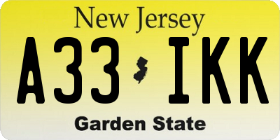 NJ license plate A33IKK