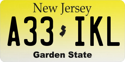 NJ license plate A33IKL