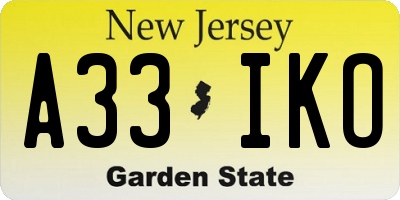 NJ license plate A33IKO