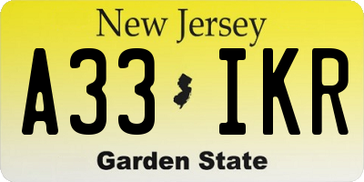 NJ license plate A33IKR