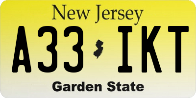 NJ license plate A33IKT