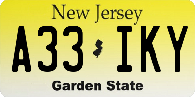 NJ license plate A33IKY