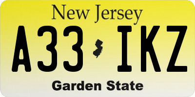 NJ license plate A33IKZ