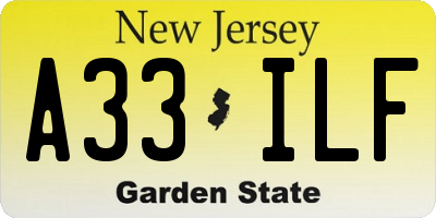 NJ license plate A33ILF