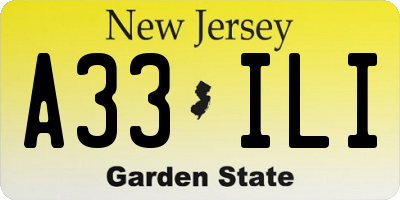 NJ license plate A33ILI