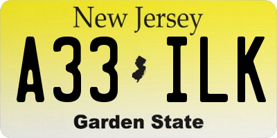 NJ license plate A33ILK
