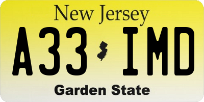 NJ license plate A33IMD