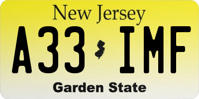 NJ license plate A33IMF