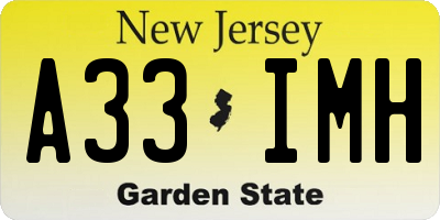 NJ license plate A33IMH