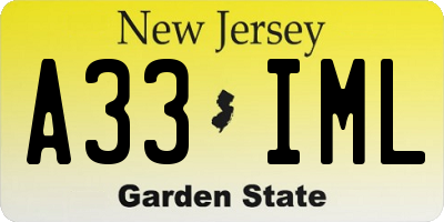 NJ license plate A33IML