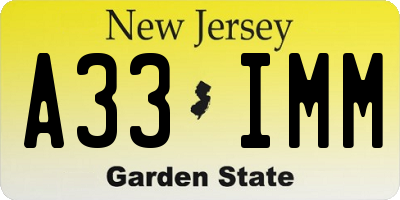 NJ license plate A33IMM