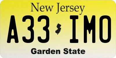 NJ license plate A33IMO