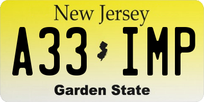 NJ license plate A33IMP