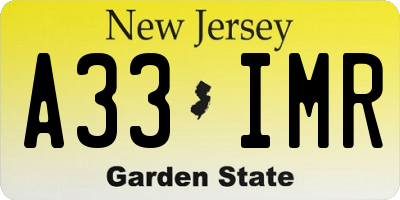 NJ license plate A33IMR