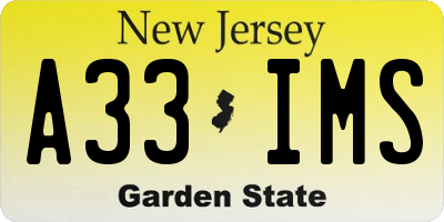 NJ license plate A33IMS
