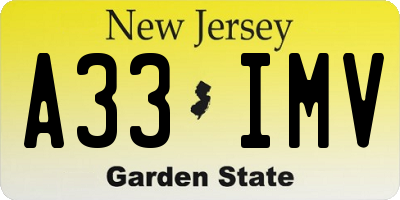 NJ license plate A33IMV