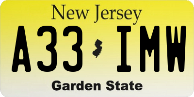 NJ license plate A33IMW