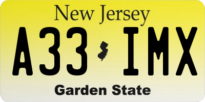 NJ license plate A33IMX