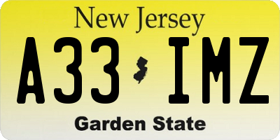 NJ license plate A33IMZ