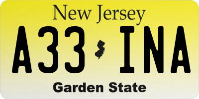 NJ license plate A33INA