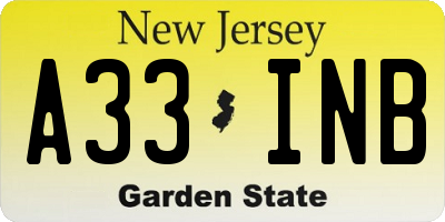 NJ license plate A33INB